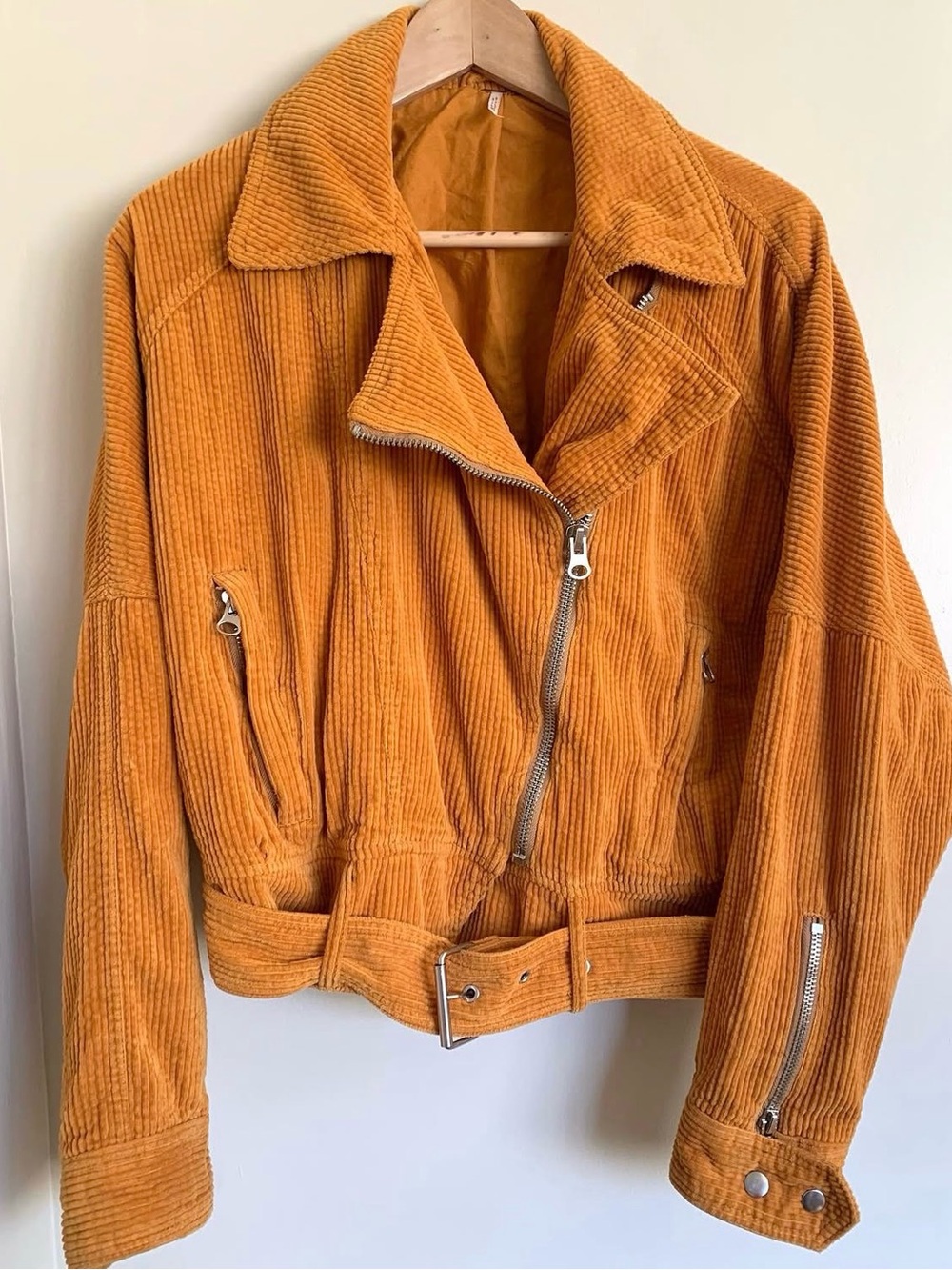 Free People Corduroy Moto Jacket in Mustard Yellow